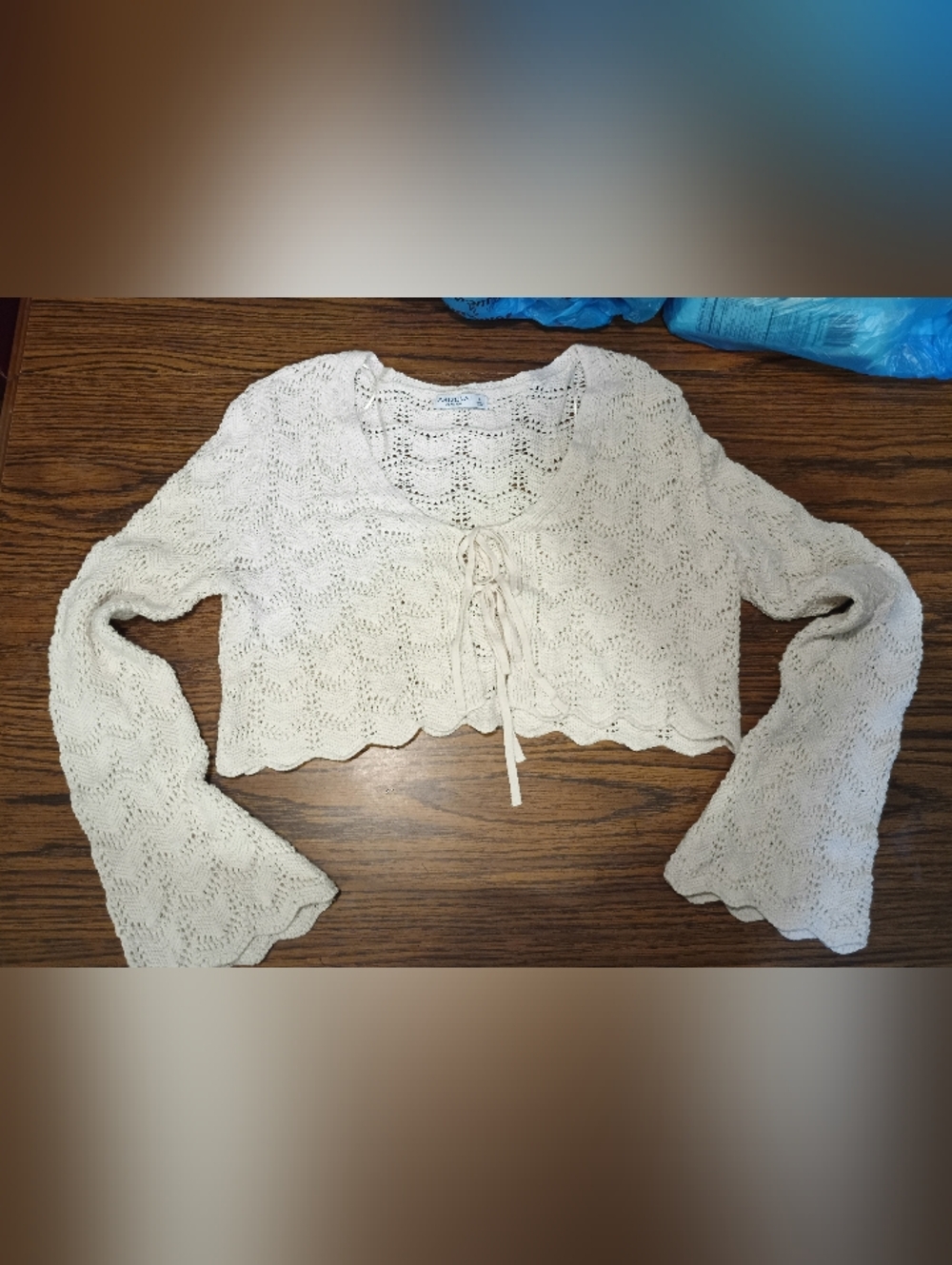 Women's Arizona Jean Co. Cream Crochet Tie-Front Bolero